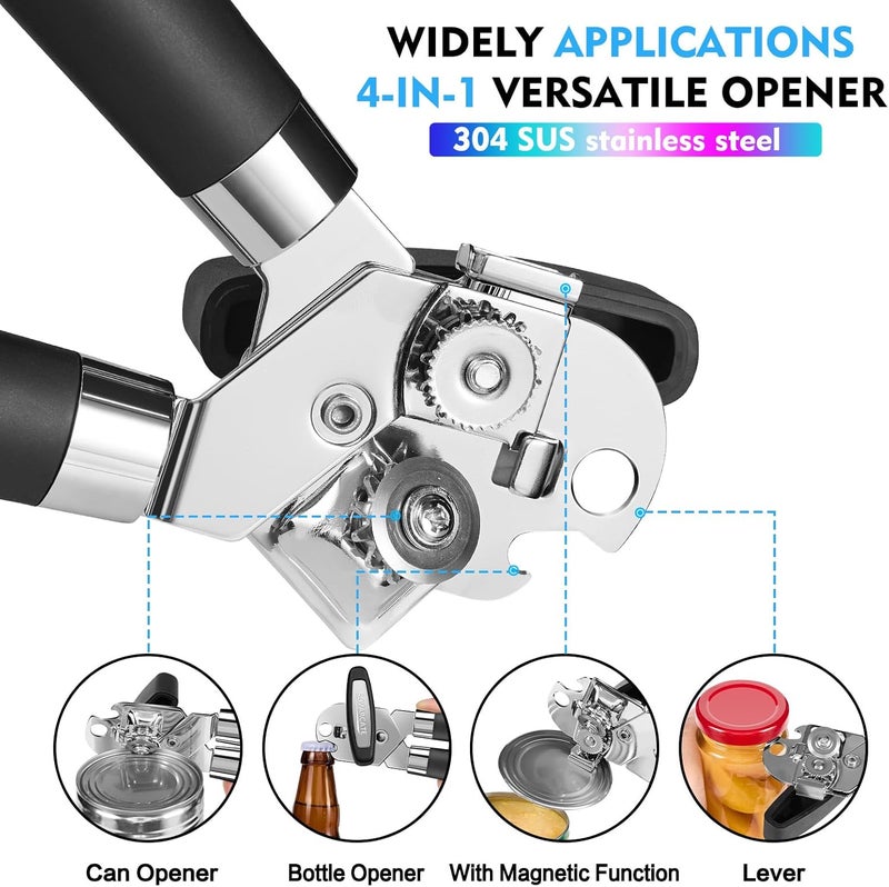 SOVARCATE Can Opener Manual Heavy Duty Multifunctional with Magnet Lift [Ergonomic Curved Handle Grip] Stainless Steel, Arthritis-Friendly, Kitchen Tool for Seniors, Kitchen Essentials, Camping, Bottle Opener - Image 3